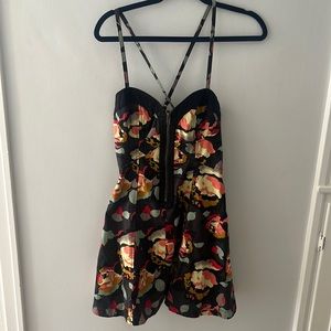 French Connection mini dress cross straps vibrant rose print